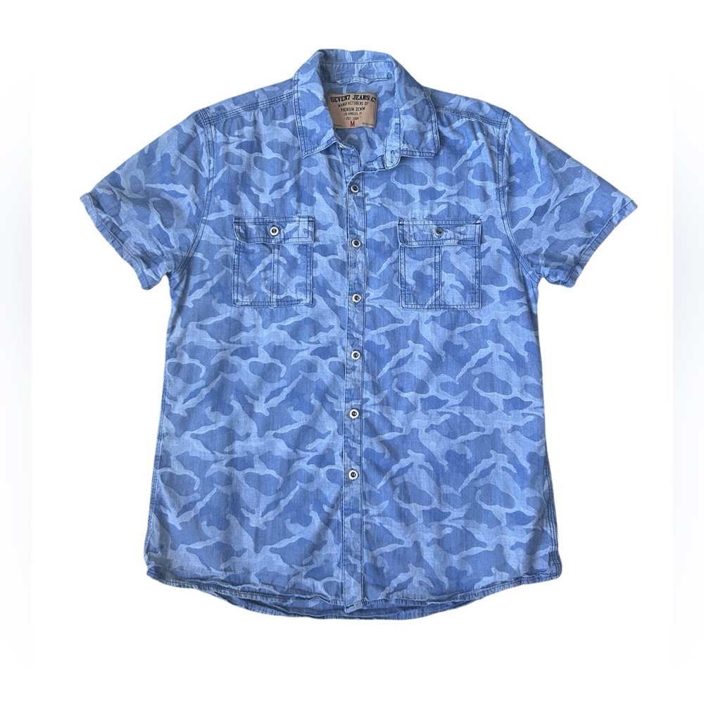 Seven7 Jeans Co. Men’s 100% Cotton Blue Camo Button Up size Medium